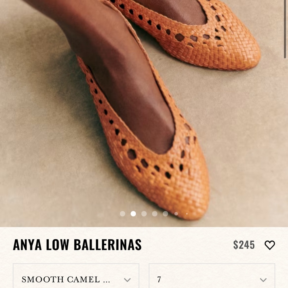 NEW Sezane Tan Leather Flats with Perforated Design authentic ballerina shoe